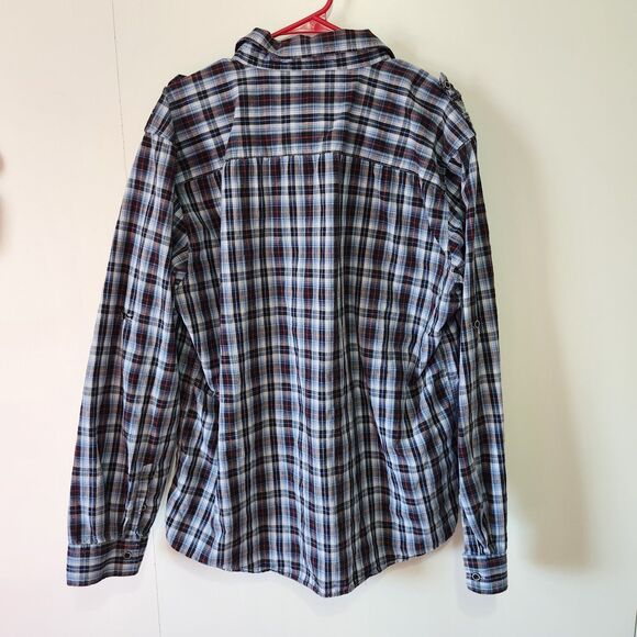 Eighty Eight Men’s XXL Blue Black Plaid Button Down Shirt Long Sleeve Pockets - Picture 7 of 12